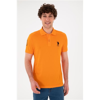 Erkek Slim Fit Polo Yaka Turuncu Basic Tişört