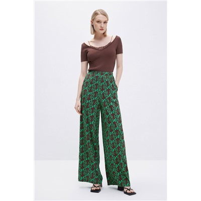 Pantalón palazzo de seda de tiro alto Marrón oscuro