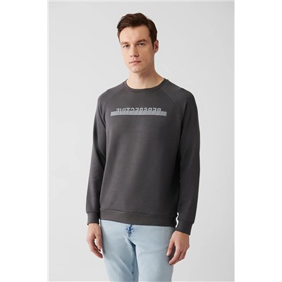 Avva Antrasit Soft Touch Bisiklet Yaka Baskılı Regular Fit Sweatshirt A31Y1266