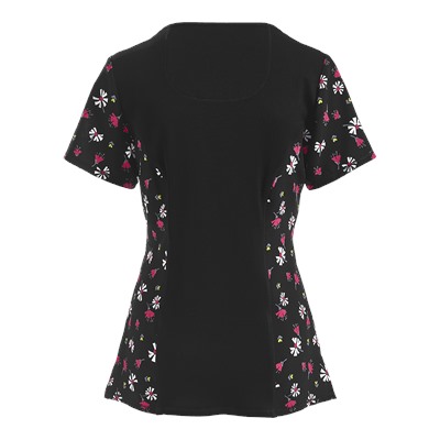 Cherokee Infinity Scrubs Flower The Leader Black Antimicrobial Print Top
