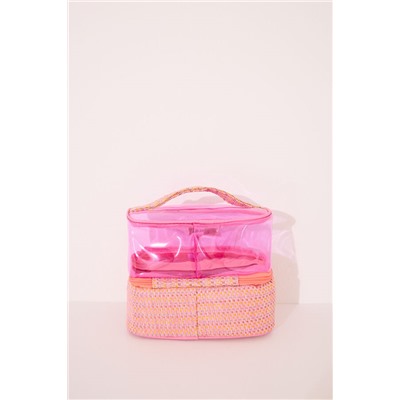 Neceser mediano doble rafia rosa