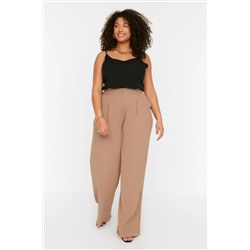 Trendyol Curve Vizon Yüksek Bel Pileli Dokuma Kumaş Pantolon TBBSS22PL0448