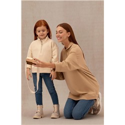 Kız Çocuk Krem Polarlı Polo Yaka Sweatshirt