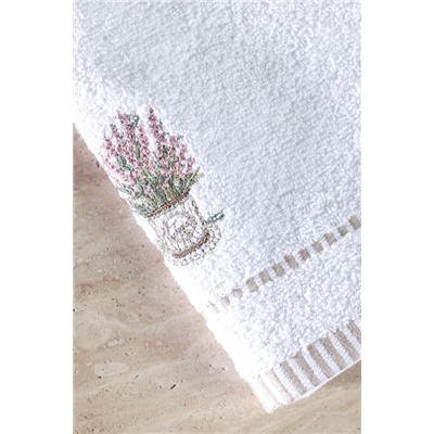 Curtıce Nakışlı %100 Pamuk 2'li El Havlusu - Beyaz - 30x45 cm