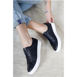 Deripabuc Hakiki Deri Siyah Kadın Deri Sneaker Vns-m010 VNS-M010