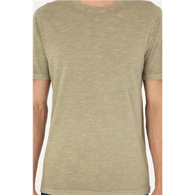 Erkek Regular Fit Bisiklet Yaka Haki Basic Tişört