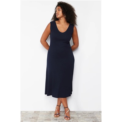 Lacivert Fitilli A-line Midi Örme Elbise TBBSS24AH00130