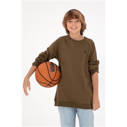 Erkek Çocuk Haki Basic Bisiklet Yaka Sweatshirt