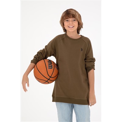 Erkek Çocuk Haki Basic Bisiklet Yaka Sweatshirt