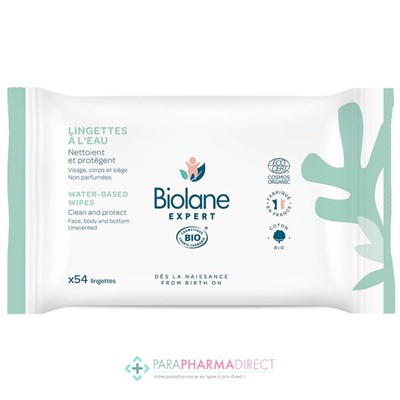 Biolane Expert - Lingettes à l'Eau - BIO 54 lingettes