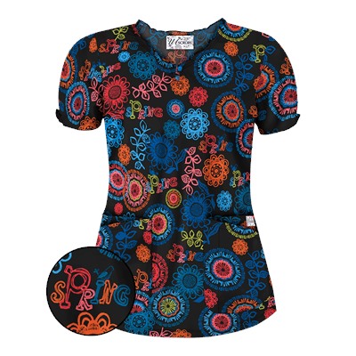 UA Spring Out Black Print Scrub Top