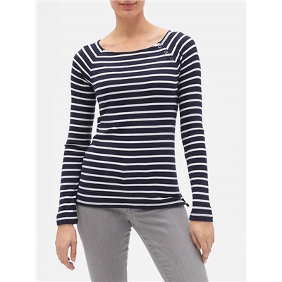 Favorite Stripe Long Sleeve Button-Shoulder T-Shirt