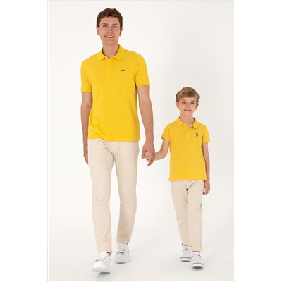 Erkek Regular Fit Polo Yaka Sarı Basic Tişört