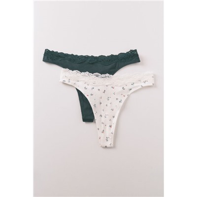 Pack 2 tangas algodón verde y print blanco