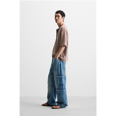 WASHED KNIT BUTTON-UP T-SHIRT