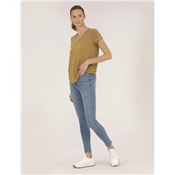 Yeşil Comfort Fit V Yaka Basic Tişört
