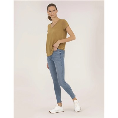 Yeşil Comfort Fit V Yaka Basic Tişört