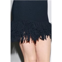 CHECK KNIT FRINGED DRESS