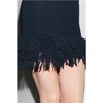 CHECK KNIT FRINGED DRESS