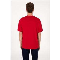 Erkek Oversize Fit Bisiklet Yaka Kırmızı Tişört