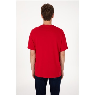 Erkek Oversize Fit Bisiklet Yaka Kırmızı Tişört