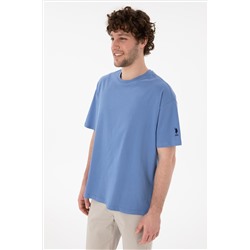 Erkek Oversize Fit Bisiklet Yaka Koyu Mavi Tişört