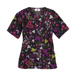 Happy Scrubs® Crazy Hearts Black Scrub Top
