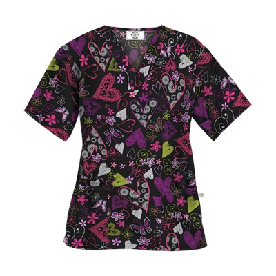 Happy Scrubs® Crazy Hearts Black Scrub Top