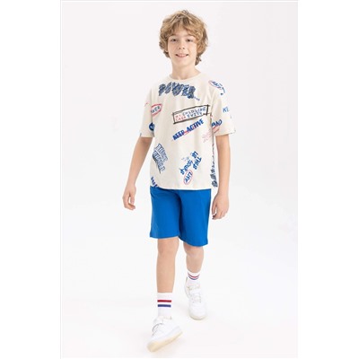 Erkek Çocuk Oversize Fit Desenli Kısa Kollu Tişort Şort 2'li Takım