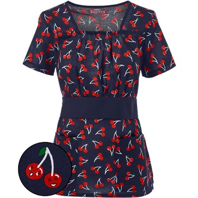 Koi Scrubs Cherry Jubilee Print Top
