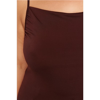 Kahverengi Degaje Yaka Askılı Örme Bluz TBBSS24AF00006
