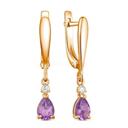 Серьги из золочёного серебра с аметистом и фианитами 2-589з401