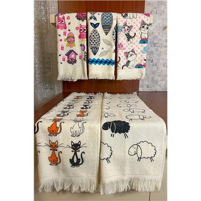 CNR Garden 5'li Saçaklı Pamuklu 40x60 cm Baskılı Havlu Seti El Yüz Mutfak Havlusu Yumuşak Desenli Su Emici Set HAVLU-SET-40x60