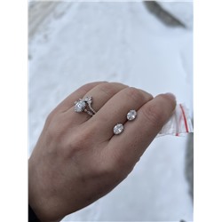 Кольцо двойное из серебра с фианитами родированное 925 пробы К-3922рс200