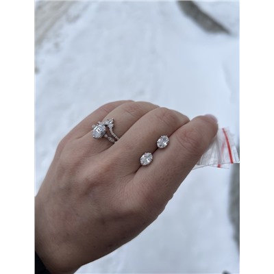Кольцо двойное из серебра с фианитами родированное 925 пробы К-3922рс200