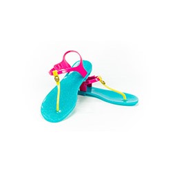 Сандалии Skull голубые с желтым и розовым от  Zhoelala  / Zhoelala Skull blue magenta yellow