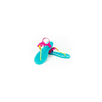 Сандалии Skull голубые с желтым и розовым от  Zhoelala  / Zhoelala Skull blue magenta yellow