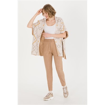 Kadın Camel Melanj Slim Fit Triko Pantolon