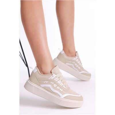 Tonny Black Kadın Krem Beyaz Eva Faylon Taban Yanı Çizgili Sneaker TYC00816870439