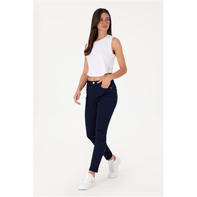 Kadın Lacivert Kanvas Toothpick Fit Pantolon