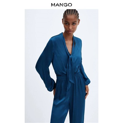 MANG*O атласный комбинезон с v-образным вырезом, длинными рукавами и бантом