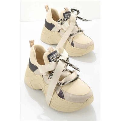 Bambi Bej Streç Kadın Sneaker K01545202817