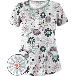 UA Honeycombs And Flowers Pewter Asymmetrical Scrub Top
