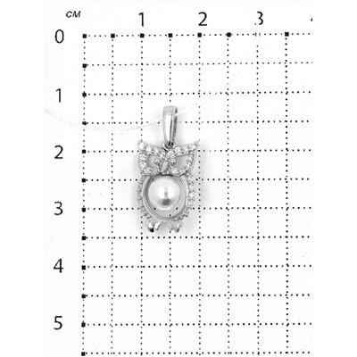 Подвеска из серебра с жемчугом Swarovski и фианитами родированная - Сова 925 пробы П-2261-Р