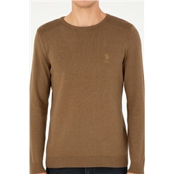 Erkek Slim Fit Bisiklet Yaka Haki Melanj Basic Kazak