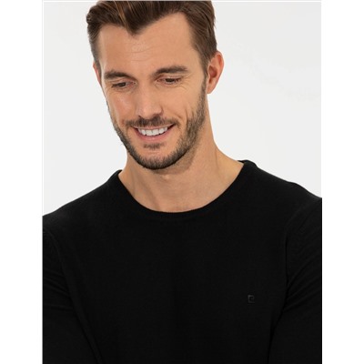Siyah Slim Fit Bisiklet Yaka Basic Triko Kazak