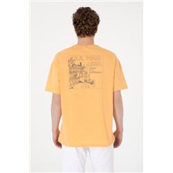 Erkek Oversize Fit Bisiklet Yaka Turuncu Tişört