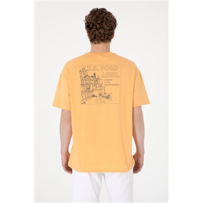 Erkek Oversize Fit Bisiklet Yaka Turuncu Tişört