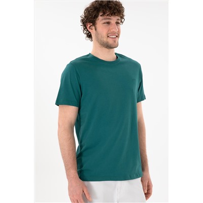 Erkek Regular Fit Bisiklet Yaka Koyu Yeşil Basic Tişört