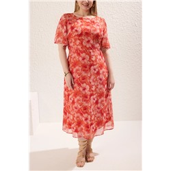 Çok Renkli Çiçekli A-line Midi Dokuma Elbise TBBSS23AH00274